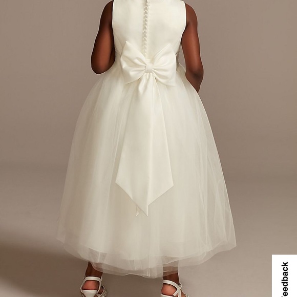 Ivory Satin Formal, flower Girl Dress with Tulle Skirt / size 4 - Picture 2 of 2